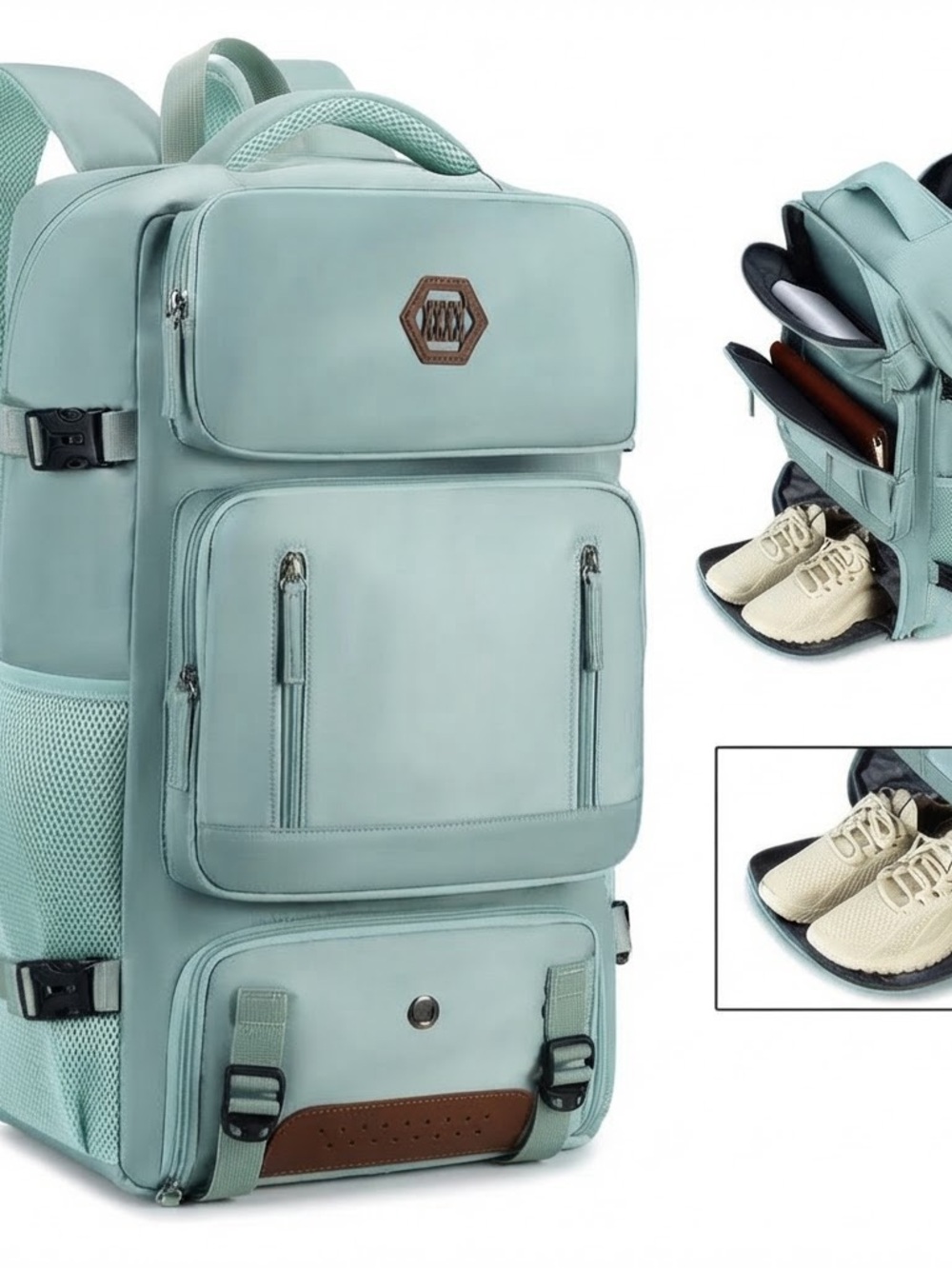 Mint Green Multi-Compartment Men's Backpack with Shoe Pocket